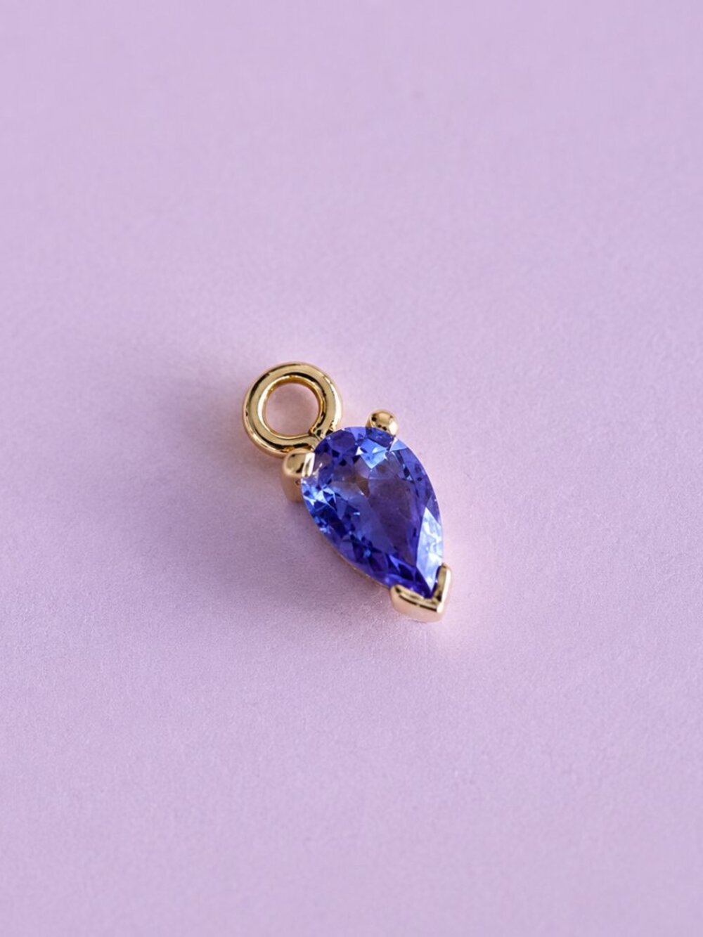 14k Rose Gold Pear Prong Tanzanite BVLA charm - for hoop earrings